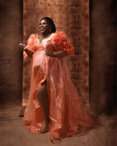 Persica peach maternity gown