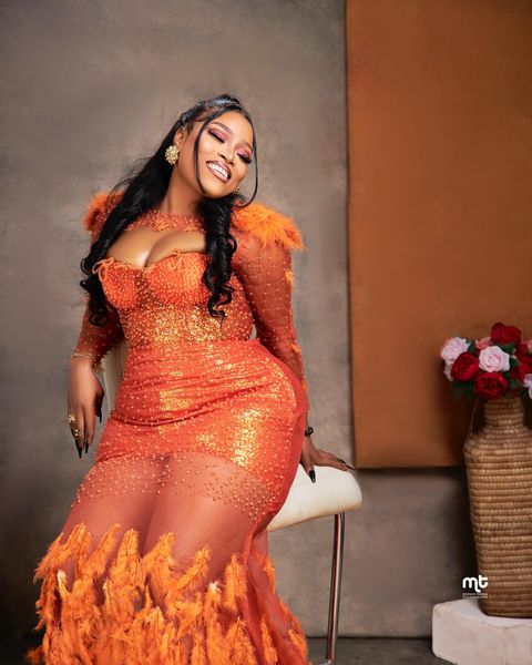 Sunset orange beaded gown