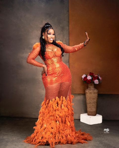 Sunset orange beaded gown