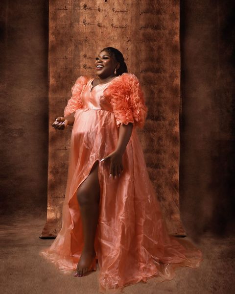 Persica peach maternity gown