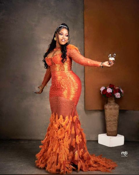 Sunset orange beaded gown